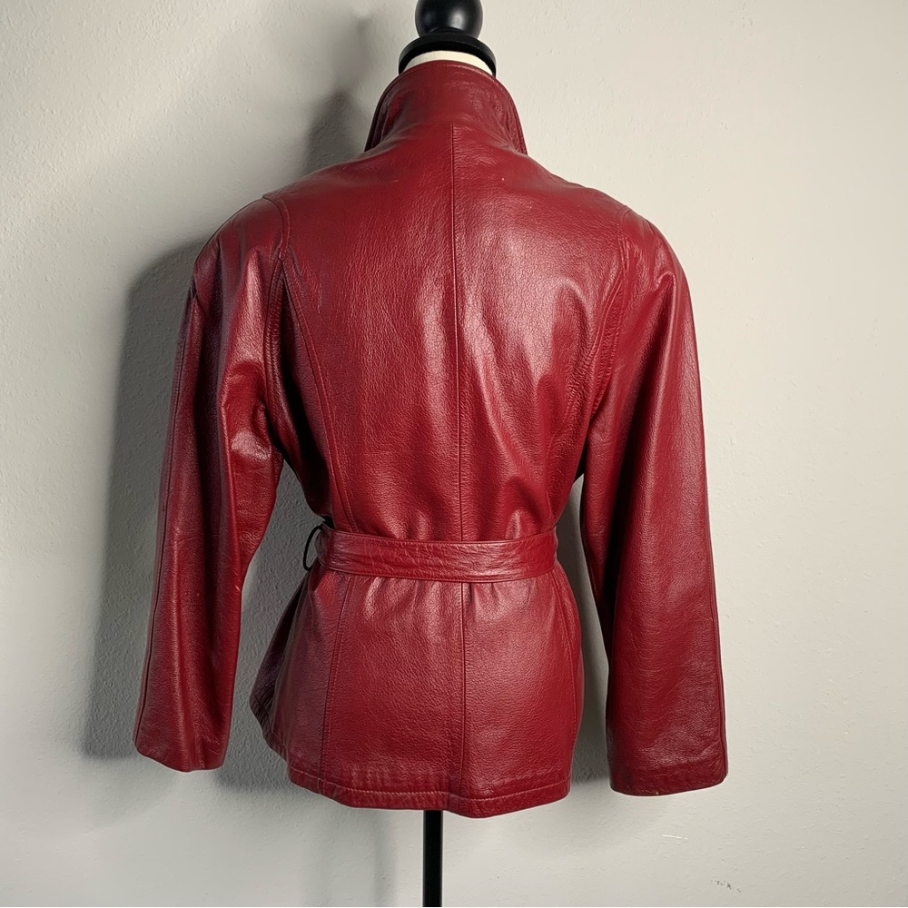Wilson Leather Vintage Burgundy Leather Belted Jacket Coat - Picture 7 of 11